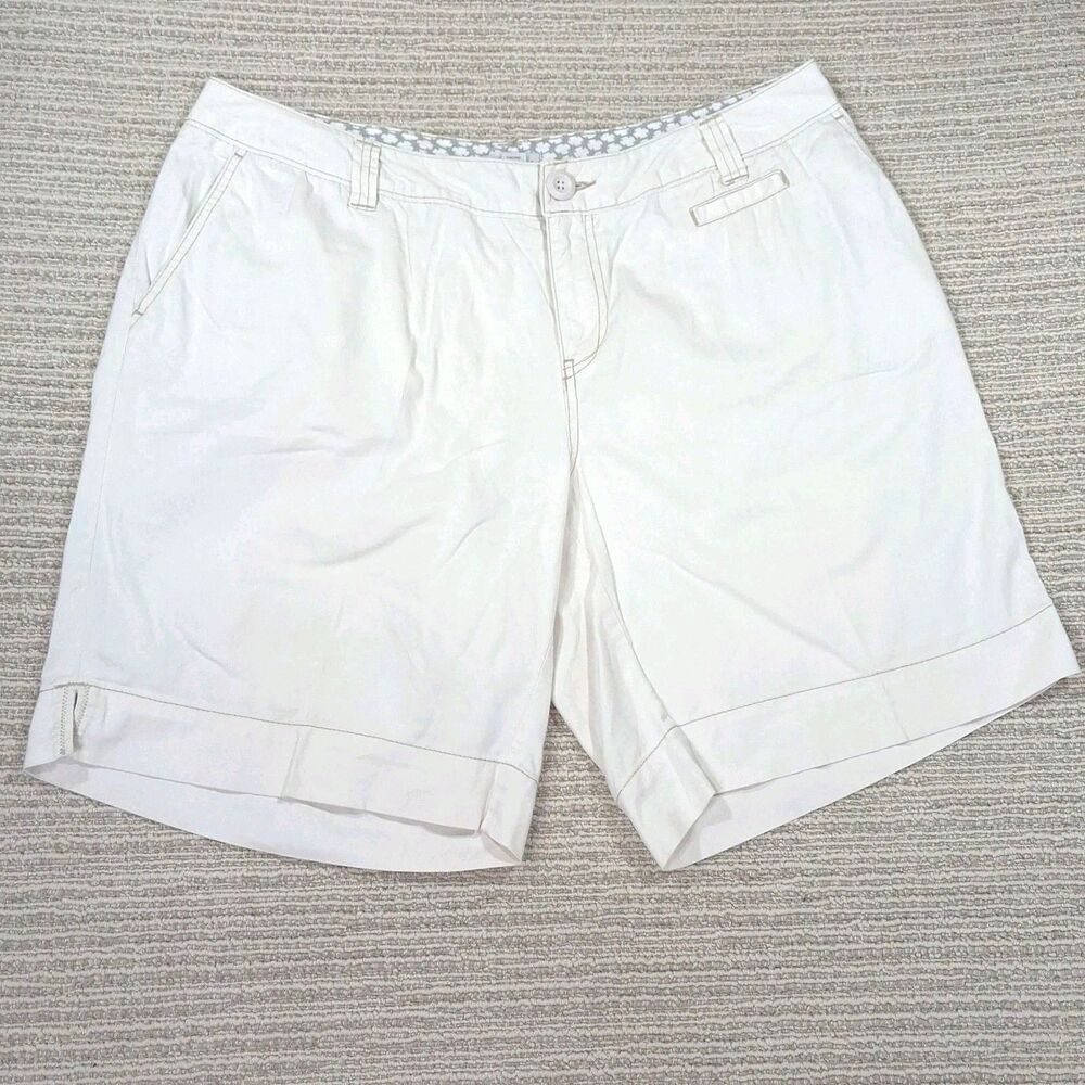 Avenue Womens Shorts Size 14 Cream White Cuffed Chino Bermuda Pockets Flat Fron